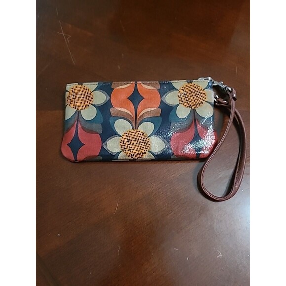Fossil Key Per Brow Floral Coated Canvas Wristlet Zipper Cards Key Hole Logo - Picture 4 of 7